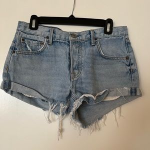 GRLFND mid rise light wash denim shorts